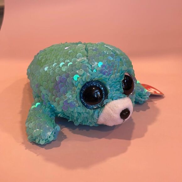 Ty Waves The Flippable Sequin Aqua Seal Toy, Flippables Collection 6" (15cm) - Picture 1 of 11